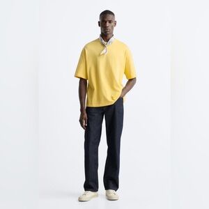 ZARA EMBROIDERED TEXT T-SHIRT YELLOW